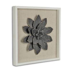 12.5 in. x 12.25 in. Black Flower Wood and Metal Wall Art 1-Piece