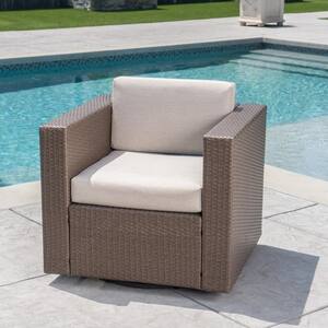 Puerta Light Brown Swivel Plastic Outdoor Lounge Chair with Ceramic Grey Cushion