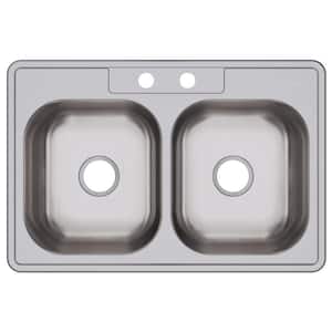 33in. Drop-in 2 Bowl 20 Gauge  Stainless Steel Sink Only and No Accessories