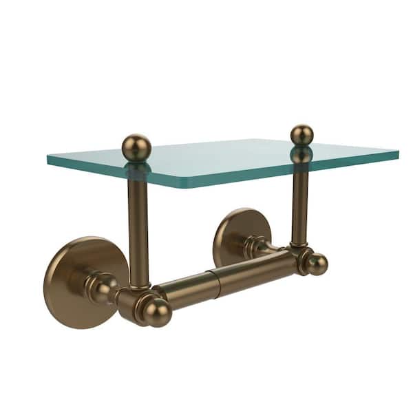 Allied Brass Prestige Skyline Collection Double Post Toilet Paper Holder with Glass Shelf in Brushed Bronze