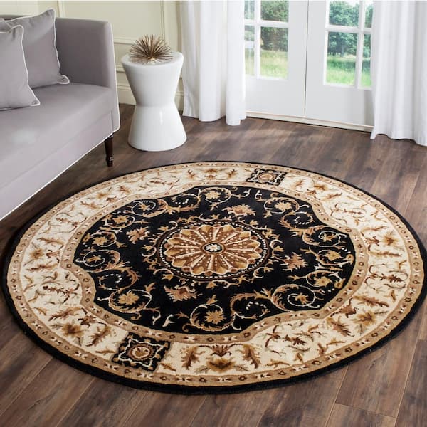 Empire Black/Ivory 4 ft. x 4 ft. Round Border Area Rug