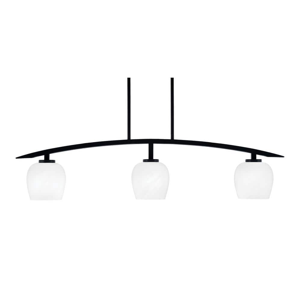 Siena 41 in. 3-Light Matte Black Chandelier with 6 in. White Marble Glass S