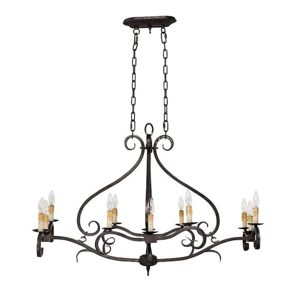 World Imports Chelton Collection 12-Light 120 in. Hanging Aged Iron Island Light