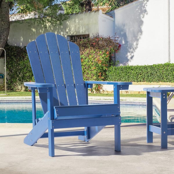 JOYESERY Navy Blue HIPS Plastic Weather Resistant Adirondack Chair for Outdoors (1-Pack)