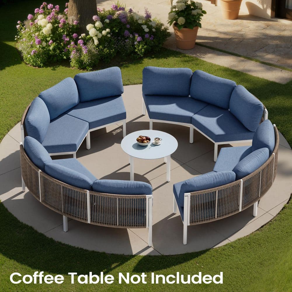 All-Weather 4-Piece 8 Seats Aluminum Outdoor Sectional Patio Furniture Set with Spectrum Denim Blue Cushions