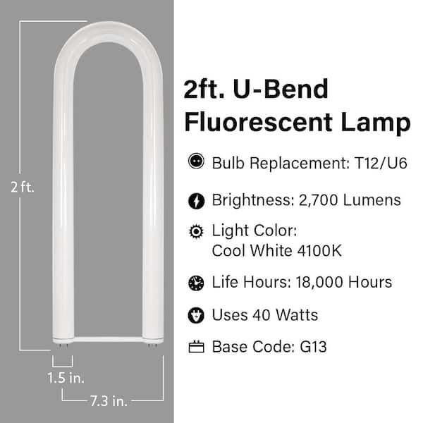 40-Watt 2 ft. T12 G13 Linear U-Bend Fluorescent Tube Light Bulb, Cool White 4100K (1-Pack)