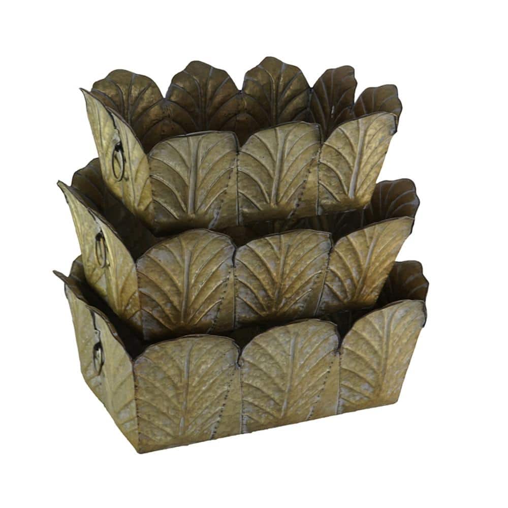 Set of 3 Distressed Metal Zinc Planters with Golden Metallic Sheen Aged Finish price history on PriceWatchPro