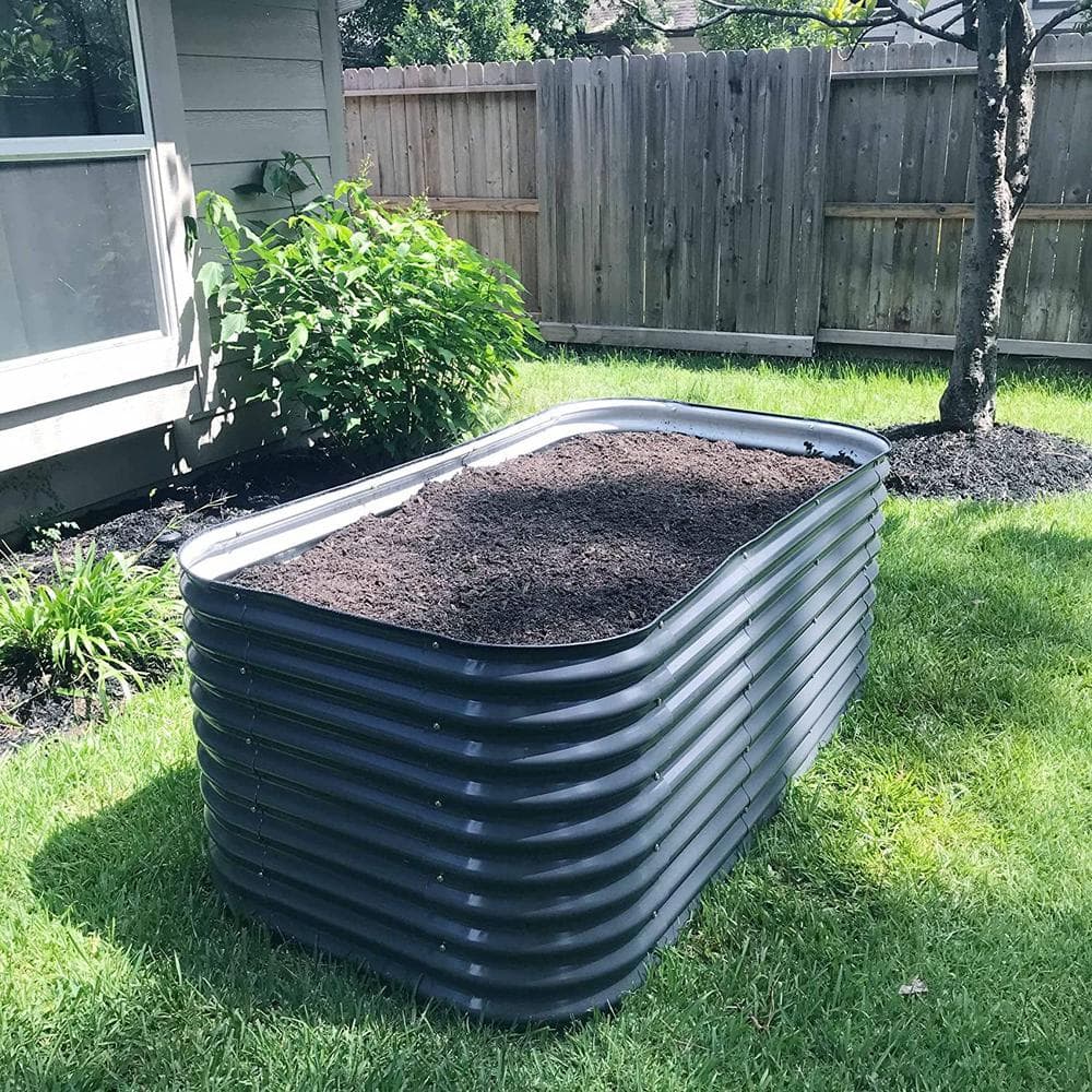 32" Tall Modern Gray Metal Modular Raised Garden Bed