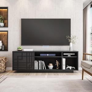 Black TV Stand Fits TVs up to 70 in. with Patterned Storage Cabinet