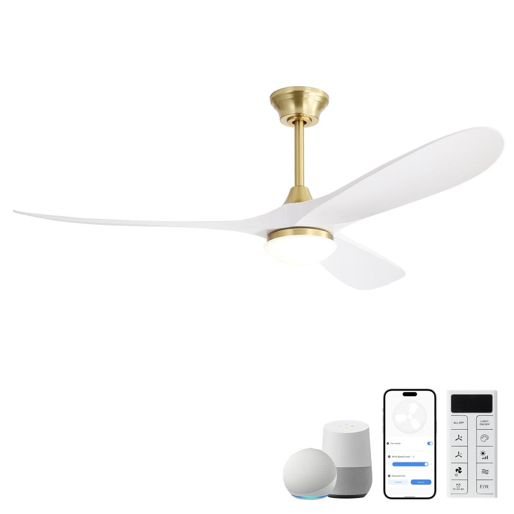 60 in. Modern Gold Smart DC Motor Downrod Propeller Ceiling Fan White Blades LED Light Remote price history on PriceWatchPro