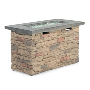 Sage 42 in. x 20 in. Rectangle Stone Propane Fire Pit Table with Storage Cover