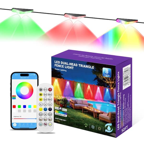 RGBIC Pro 8-Light 50 ft. Outdoor Plug-in Integrated LED Puck String-Light, Dual Head Fence Light with Remote/App Control