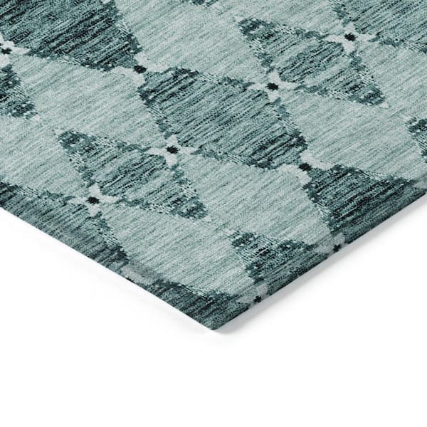 Teal Blue, Aqua, Charcoal 5 ft. x 8 ft. Woven Moroccan Polyester Rectangle Indoor/Outdoor Area Rug