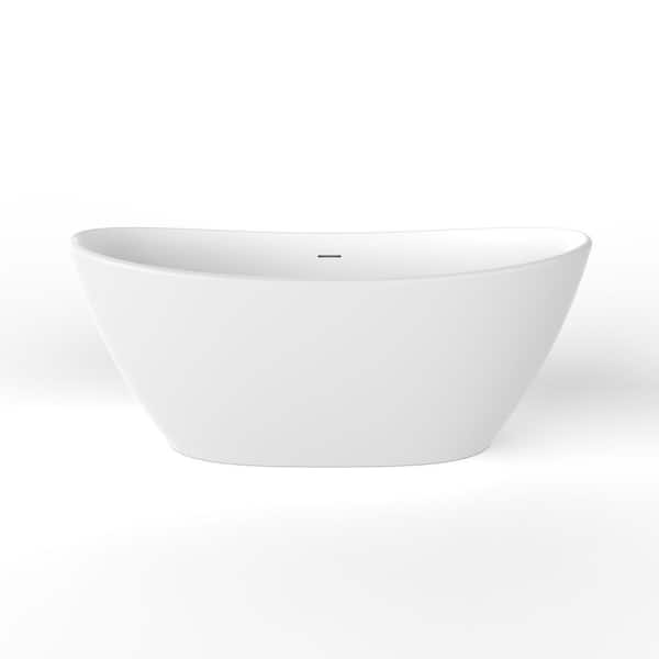 61 in. x 31.5 in. Artificial Stone Soaking Bathtub in Matte White Solid Surface with Overflow and Pop-up Drain