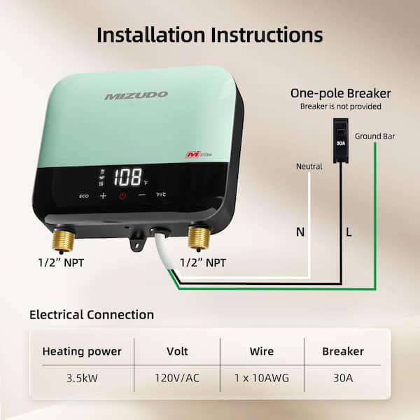 Elite 3.5 kW 0.68 GPM 120-Volt Point of Use Tankless Electric Instant Hot Water Heater, Light Green