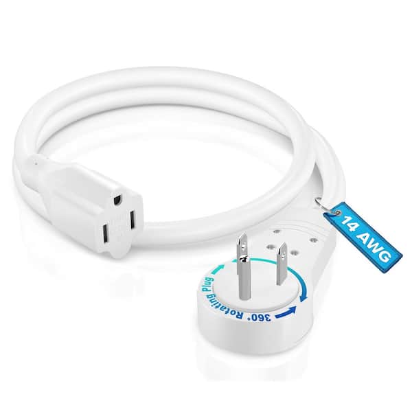 2 ft. 14/3 Medium/Heavy Duty Indoor Extension Cord with 360° Rotating Flat Plug, 15Amps, White