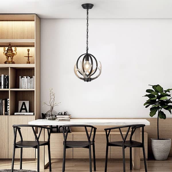 1-Light Black Rustic Hanging Pendant Light Globe Linear Chandelier Lighting Fixture for Kitchen Island