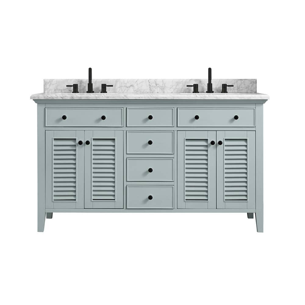 Home Decorators Collection Fallworth 61 In W X 22 In D Bath Vanity In Light Green With Marble Vanity Top In Carrara White With White Basin 19115 Vs61 Lg The Home Depot