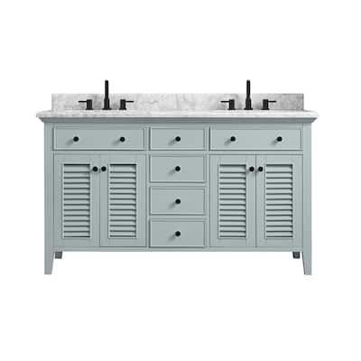 Fallworth 61 in. W x 22 in. D Bath Vanity in Light Green with Marble Vanity Top in Carrara White with White Basin