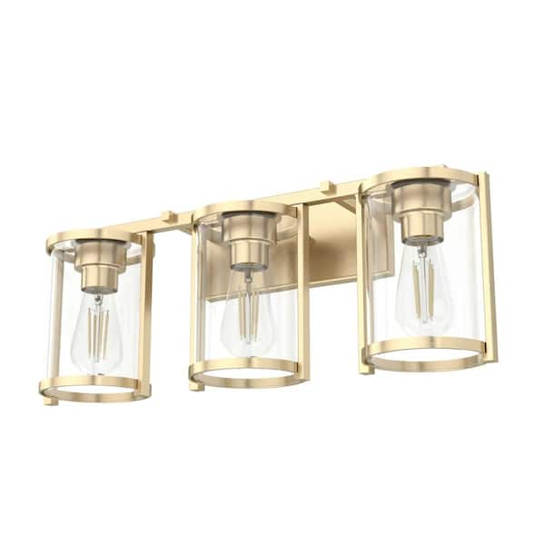 Hunter Astwood 24.25 in. 3-Light Alturas Gold Vanity Light with Clear ...