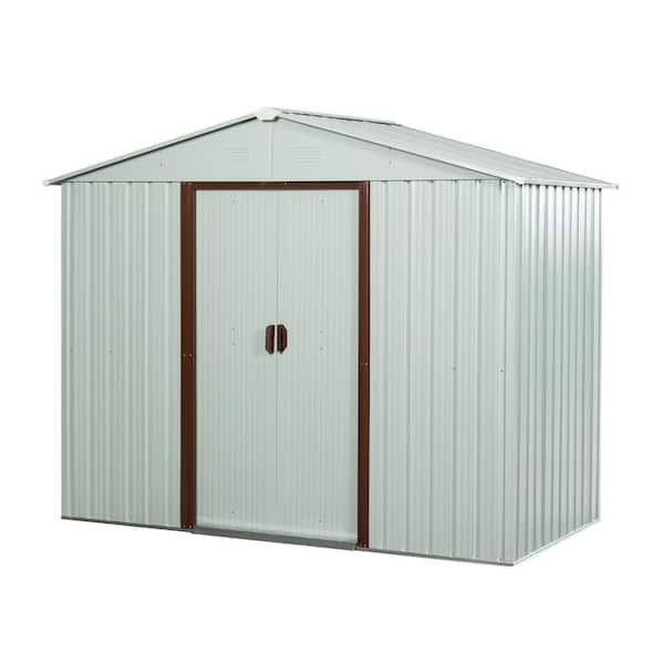 Tenleaf 6 ft. W x 4 ft. D White Metal Shed with Double Door, Metal Floor Base (24 sq. ft.)