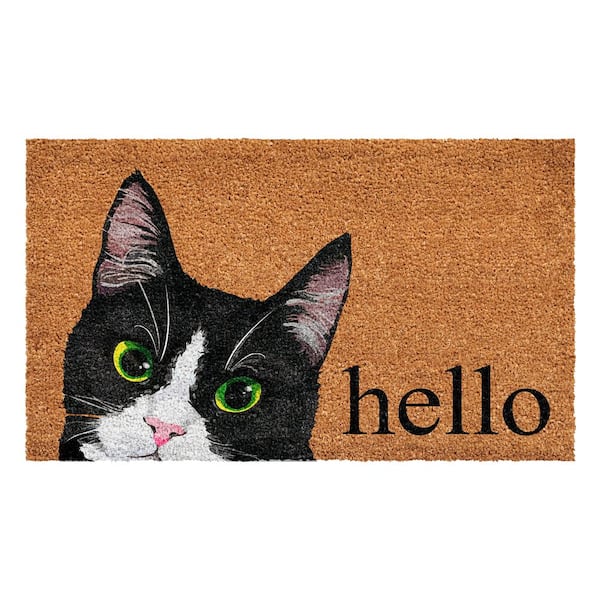 Black White Tuxedo Cat Doormat 17" x 29"