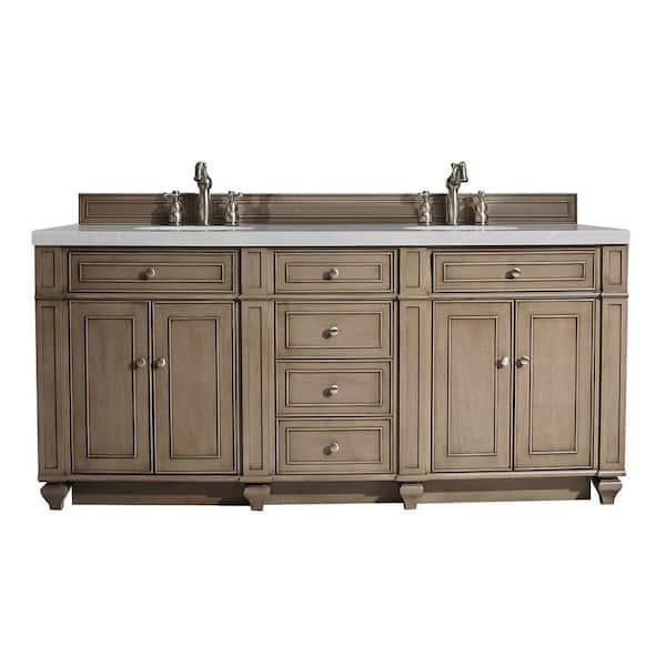 James Martin Vanities Bristol 72 in. W x 23.5 in. D x 34 in. H Double Bath Vanity in Whitewashed Walnut with Serena Quartz Top