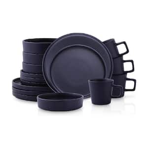 16-Piece Stoneware Round Dinnerware Set, Service for 4, Dark Blue