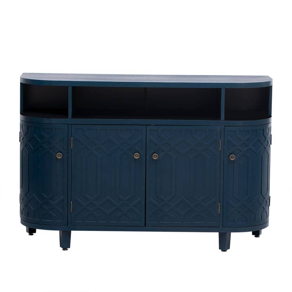 48 in. W x 15.7 in. D x 31.9 in. H Navy Blue Linen Cabinet with 4-Doors and