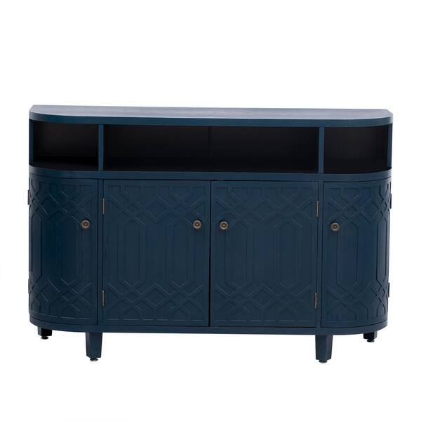 48 in. W x 15.7 in. D x 31.9 in. H Navy Blue Linen Cabinet with 4-Doors and Adjustable Shelves for Corridors