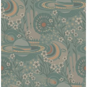 Teal Ethereal Cosmos Vinyl Matte Peel and Stick Wallpaper Roll