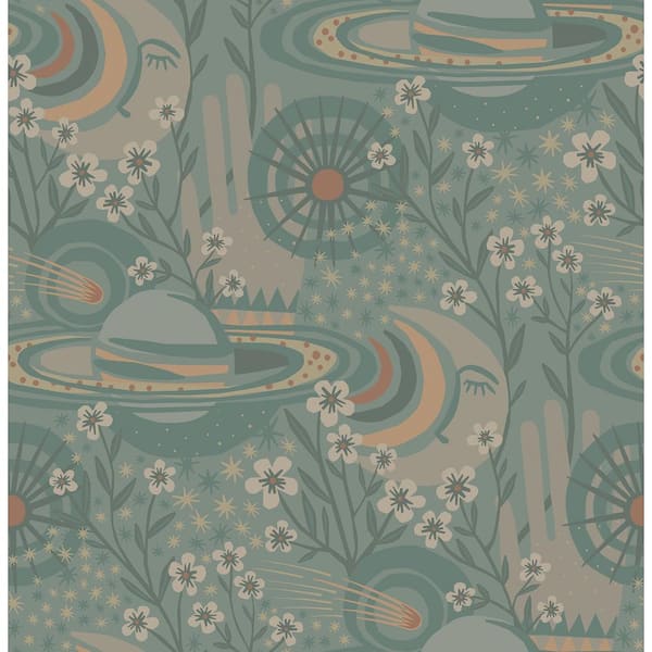 NuWallpaper Teal Ethereal Cosmos Peel and Stick Wallpaper Sample