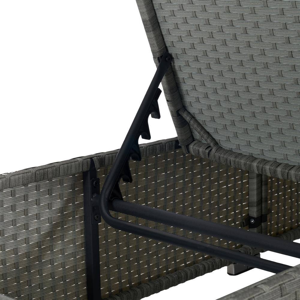 Gray Wicker Outdoor Chaise Lounge Set with Lake Blue Cushions