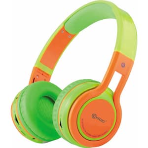 KB2600 Kid Safe 85db Foldable Wireless Bluetooth Headphone Built-in Microphone, Micro SD Music Player (Green w/Orange)