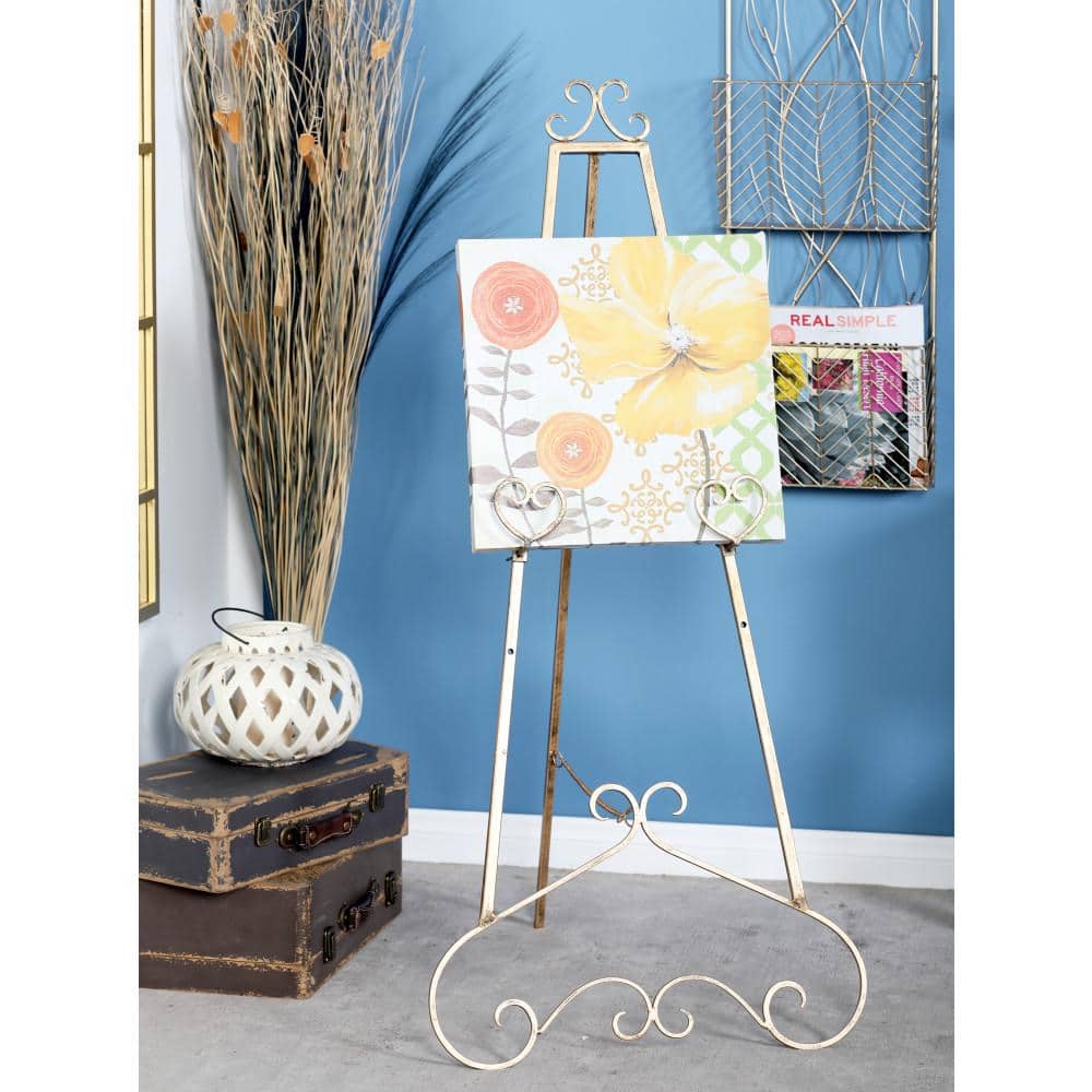 Gold Metal Scroll Adjustable Floor Easel with Chain Support