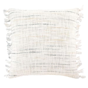 White Stripe 18 in. x 18 in. Square Decorative Throw Pillow with Tassels