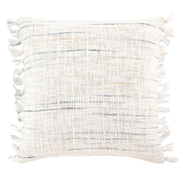 Home Decorators Collection White Stripe 18 in. x 18 in. Square Decorative Throw Pillow with Tassels