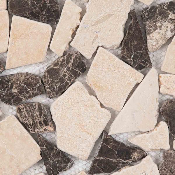 Giorbello Marble Tumbled Pebbles Mosaic Tile Brown and Beige 12 in. x 12 in. Sample