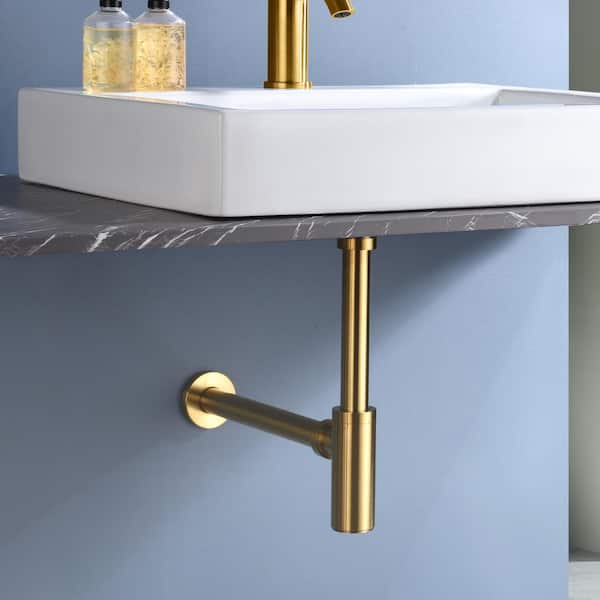 Heixutas Brass P Trap Bathroom Sink : 1 1/4 Sink Trap With Adjustable Height - Brushed Gold Bottle P-Trap With Slip Joint Extension Tube - U-Shape Basin Sink Plumbing/Pipe Replacement Kit, Sink