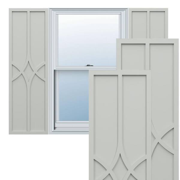 Ekena Millwork True Fit PVC 15 in. W x 72 in. H Raised Panel Vinyl Shutters Pair in Hailstorm Gray