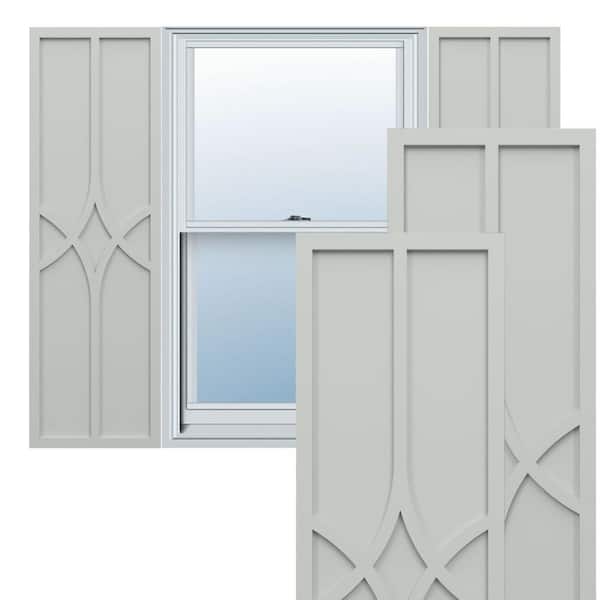 Ekena Millwork True Fit PVC 18 in. W x 26 in. H Raised Panel Vinyl Shutters Pair in Hailstorm Gray