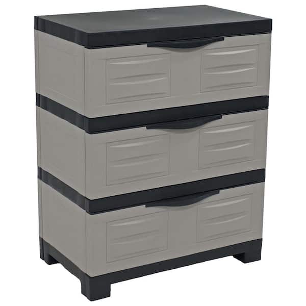 Heavy-Duty 23.25 in. W x 29.5 in. H x 14 in. D Gray Stackable Pull-Out Polypropylene 3-Drawer Storage Cabinet