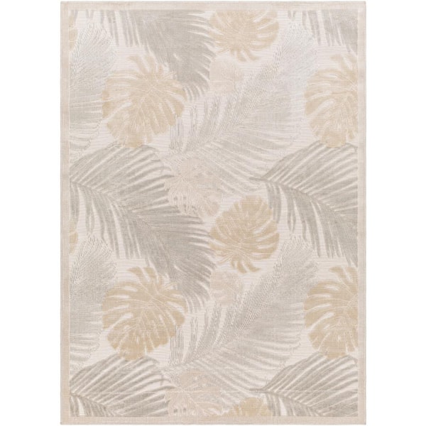 Livabliss Cabo Gray/Taupe Botanical 6 ft. x 9 ft. Indoor/Outdoor Area Rug