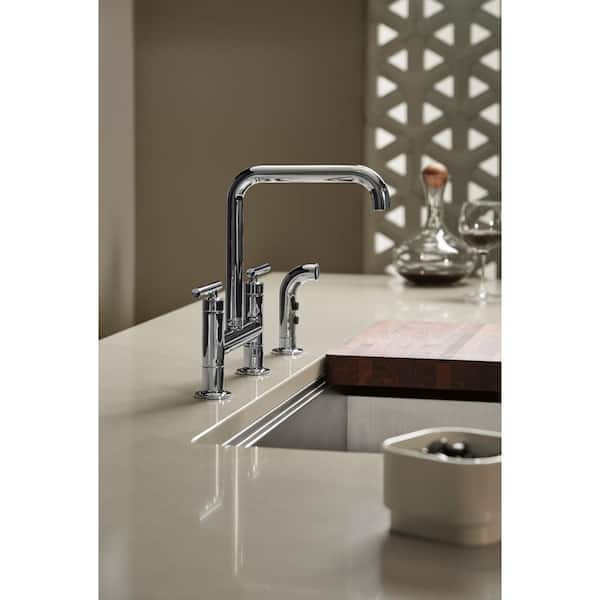 KOHLER Purist 12 in. 2-Handle Deck-Mount High-Arc Bridge Kitchen