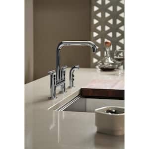 Purist 12 in. 2-Handle Deck-Mount High-Arc Bridge Kitchen Faucet with Side Sprayer in Polished Chrome