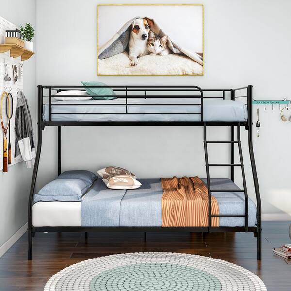 Black Bunk Beds Twin Over Twin Kids Adult Furniture Bedroom Ladder Metal Frames 