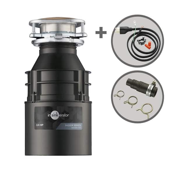 InSinkErator Badger 700, 3/4 HP Continuous Feed Kitchen Garbage Disposal with Power Cord and Dishwasher Connector, Badger Series