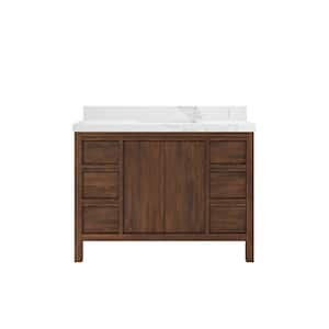 Elizabeth Teak 48 in. W x 22 in. D x 36 in. H Single Sink Bath Vanity in Dark Walnut with 2" Calacatta Nuvo Top