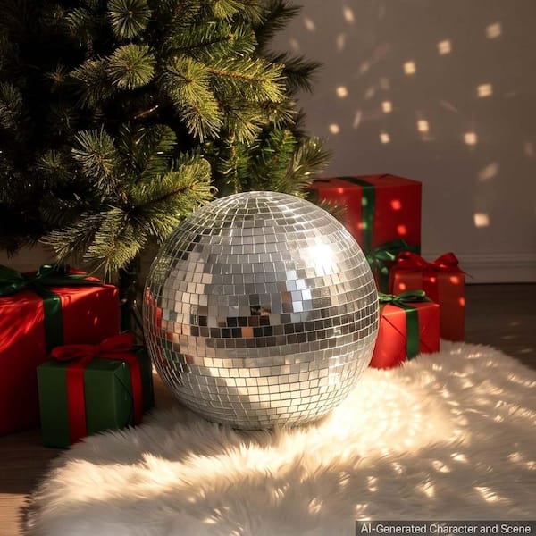 Mirror Disco Ball with Hanging Ring, Lighting Disco Ball Party Decorations, 12 in. x 12 in. Globe, Ideal for DJ Club