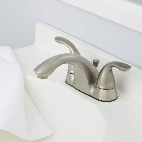 Glacier Bay Builders 4 In Centerset 2 Handle Low Arc Bathroom Faucet Brushed Nickel Hd67091w 6b04 - Home Depot How To Install A Bathroom Sink Mixer